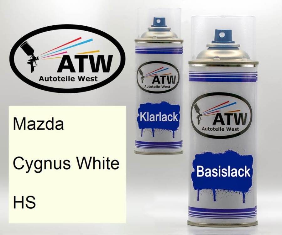 Mazda, Cygnus White, HS: 400ml Sprühdose + 400ml Klarlack - Set, von ATW Autoteile West.